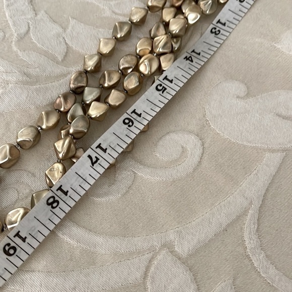 SIGNED CHICO'S  LONG GOLDTONE NUGGET OR PEARL DOUBLE-STRAND NECKLACE - Picture 5 of 5
